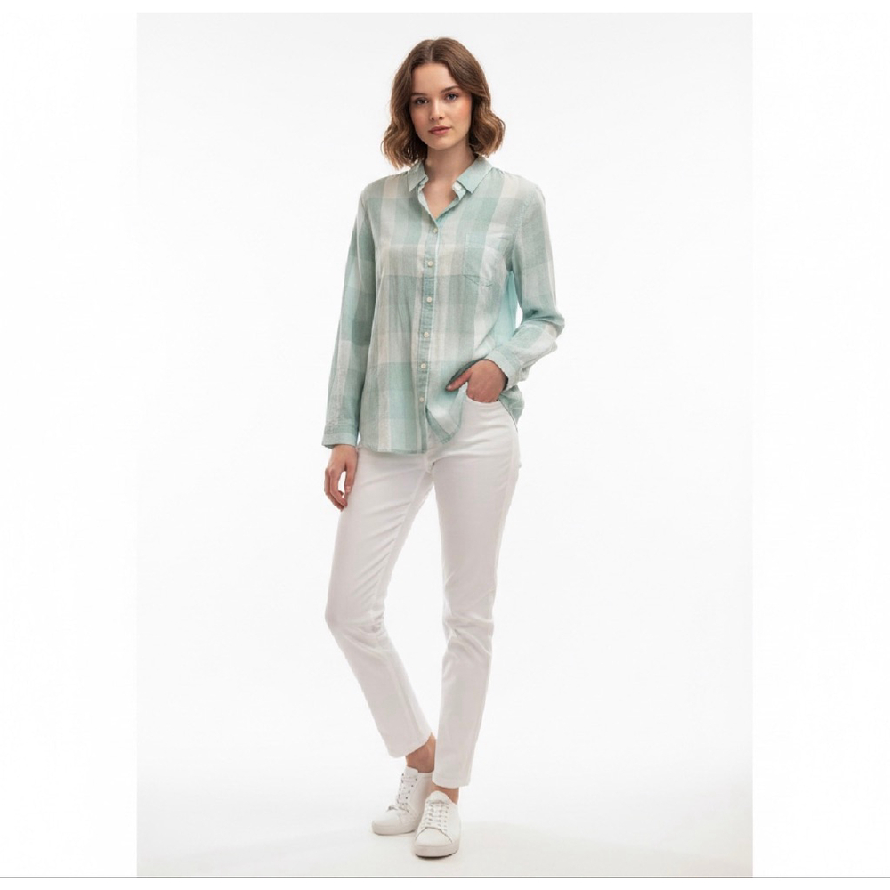 Old Navy Plaid Button Down Shirt M Green White